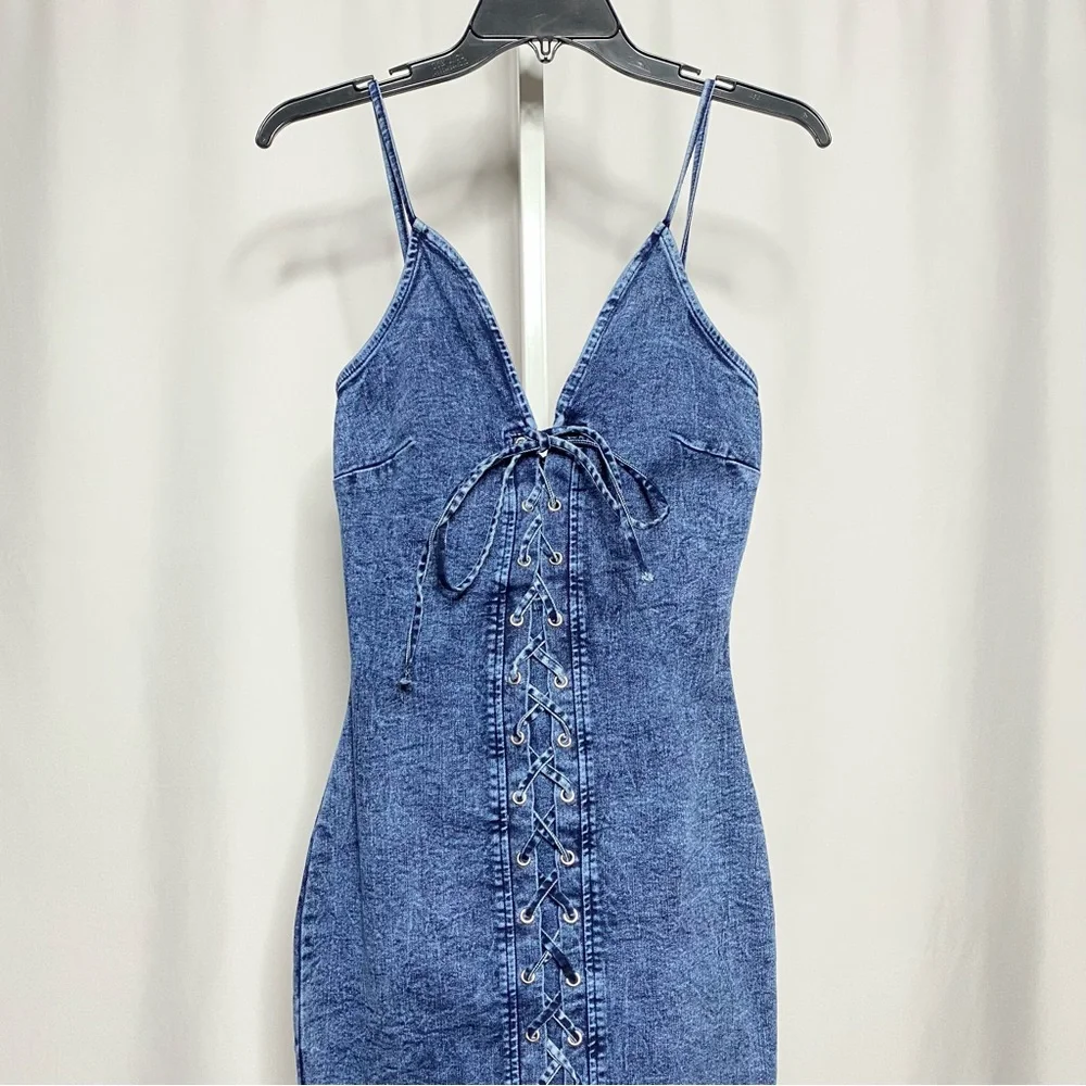 Windsor Denim Lace-Up Mini Dress • S - Picture 5 of 8